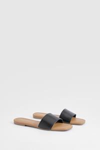 Boohoo Brede Minimale Sandalen Met Hakken, Black