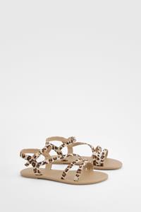 Boohoo Geplooid Luipaardprint Corrigerend Corrigerend Badpak Met Lage Ronde Hals, Leopard