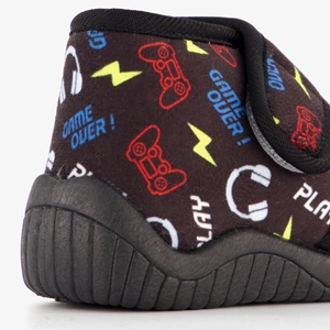 kinder pantoffels zwart met print