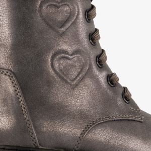 meisjes veterboots met hartjes zilver