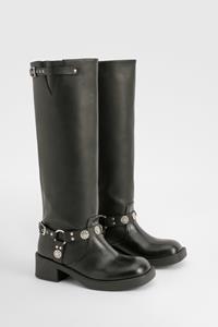 Western Knielaarzen Met Gesp Detail, Black