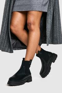 Boohoo Brede Dikke Chelsea Boots Met Dubbele Label, Black