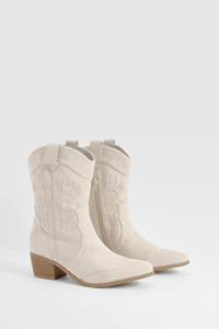 Geborduurde Cowboy Enkellaarzen, Light Beige