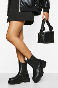 Brede Chelsea Boots Met Dikke Golvende Zool, Black