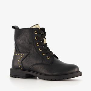 Groot leren meisjes veterboots met studs zwart