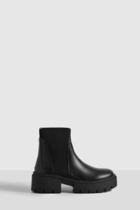 Boohoo Brede Gebreide Stevige Chelsea Boots, Black