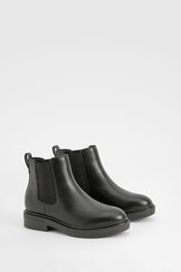 Boohoo Brede Lage Chelsea Boots Met Panelen, Black