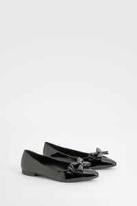 Brede Ballerina Schoenen Met Strik En Puntneus, Black