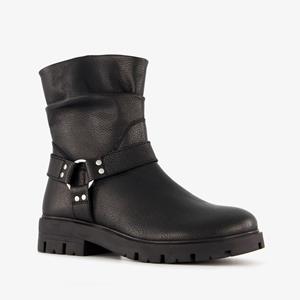 Groot leren meisjes biker boots zwart