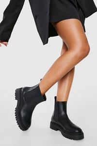 Boohoo Brede Chelsea Boots Met Label, Black