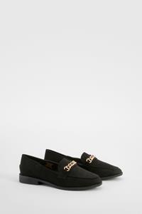 Loafers Met Kettingprint En Vierkante Neus, Black