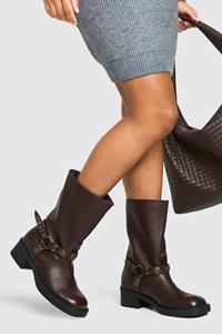 Brede Western Laarzen Met Gesp Detail, Brown