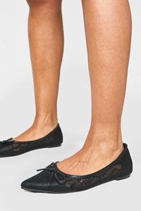 Boohoo Platte Mesh Schoenen Met Strik En Puntneus, Black