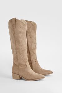 Geborduurde Kniehoge Western Laarzen, Taupe