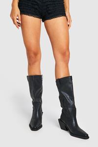 Western Knielaarzen Met Reliëf En Puntneus, Black