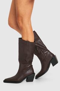 Western Knielaarzen Met Reliëf En Puntneus, Brown