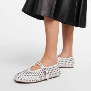 The Sole Spot Dames Strass Klinknagel Enkel Schoenen dames Nieuwe Ronde Neus Holle Riem Gesp Comfortabele Platte Dans Ballet Mary Jane Schoenen 35 zwart