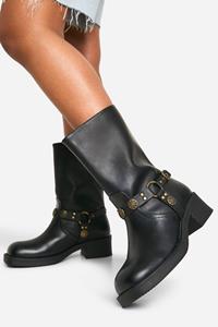 Brede Western Laarzen Met Gesp Detail, Black