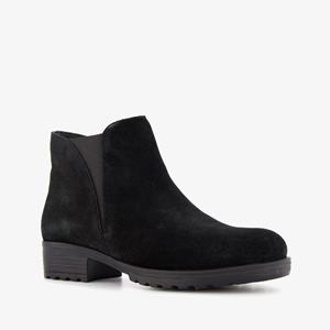 Harper suede dames enkellaarsjes lage hak zwart