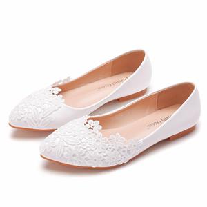 DM Fashion Witte platte schoenen voor dames Trouwschoenen Elegante kanten puntschoen Prinsessenschoenen Dames 34 wit