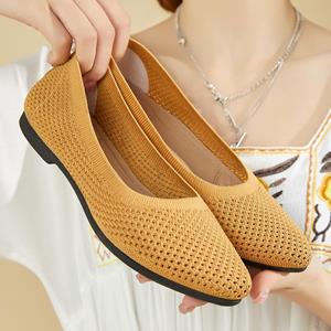 HUASU TOP Shoe Schoenen Dames Herfst Nieuw Effen Kleur Puntige Platte Zachte Zool Enkel Schoenen Casual Ademend Dames Holle Brei Schoenen 36