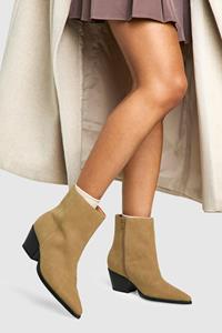 Brede Lage Cowboy Enkellaarzen, Taupe
