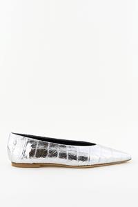 Odare ballerina's Bilbao met spitse neus en print zilver