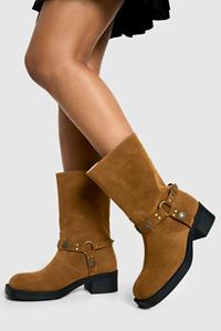Brede Nep Suède Laarzen Met Gesp Detail, Brown