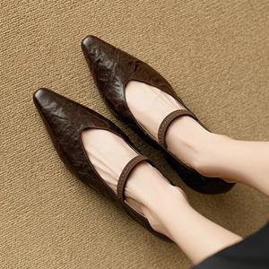 Krazing Pot Schapenvacht Puntige Teen Dikke Med Hakken Zomerschoenen Mary Janes Gesp Bandjes Dames Pumps 34 zwart