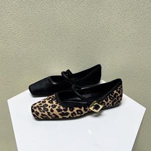KAOLA Mode Dames Platte Schoenen Ronde Neus Luipaard Print Casual Schoenen Vrouw Ademende Slip-on Outdoor Zachte Mary Jane Schoenen 40 zwart