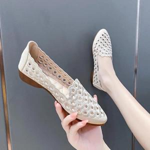 Fashion Flyshoes Holle rode leren dames zachte zool puntige neus ondiepe instapper eenvoudig casual woon-werkverkeer Koreaanse mode mocassin drop shipping 35 beige