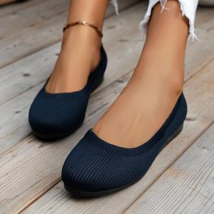 GtimeShoes Lente Herfst Casual Schoenen Voor Vrouwen Slip-on Pump Gebreide Enkele Platte Schoenen Ademende Ronde Neus Dames Stoffen Loafers Grote Maten 42 grijze kleur