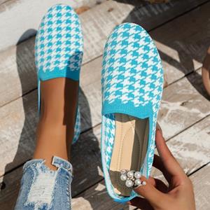 Chic Steps mode Elegante pied-de-poule gebreide ballerina's dames puntneus mesh mocassins dames grote maat luipaard loafers zachte rijschoenen 36 zwart