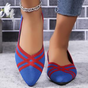 Soulstride Footwear Hub Dames Puntige Teen Platte Schoenen Effen Kleur Gebreide Instappers Casual Ademende Ballet Flats Dames Platte Schoenen Loafers Dames 38 blauw