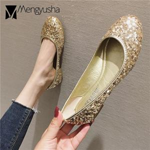 Elegant Apparel Mode Bruidsmeisjes Bling ronde neus pailletten stoffen ballerina's vrouwen mocassins schoenen vrouwen loafers slip on glitter catwalk ballerina 5 goud