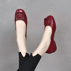 Glide Gear Zachte PU leren damesschoenen met lage hak, ondiepe mond, comfortabele pumps met dikke hakken, damesschoenen met kleine leren hak 35