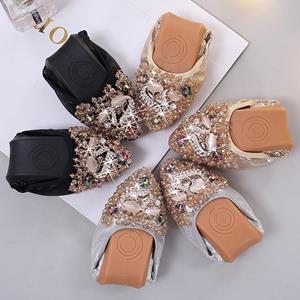 SoChic Vrouw Plus Size Kristal Platte Schoenen Comfortabele Strass Zachte Vlinderschoenen 37 zwart