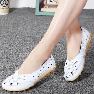 Lucky Black Cat Nieuwe dames sandalen mode zachte zool platte hak dames holle platte schoenen dames echte leren schoenen dames casual 2024 36 wit