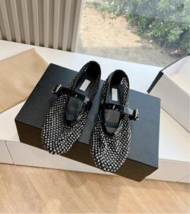 Ki Wi Balletschoenen met één woord gesp, platte schoenen met strass, holle Mary Jane-schoenen met visnetmotief voor dames 35