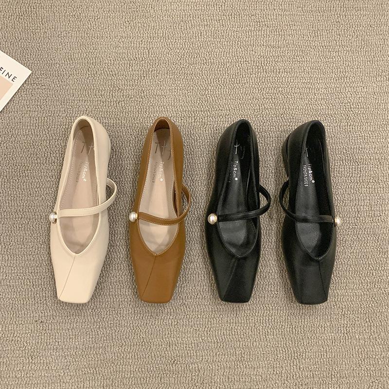 Umsif Lage hak Mary Jane schoenen voor vrouwen Comfortabele enkelband Mary Janes Flats Vierkante gesloten teen nette schoenen Dames Chunky blokhakken Balletschoenen 35