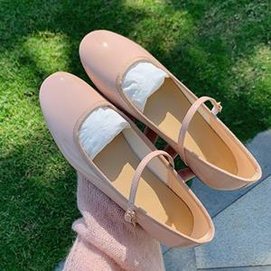 LIngzhi Glanzende leren balletschoenen Dames riemband Lolita flats Mary Janes Dames ondiepe loafers ronde neus ballerina's bruiden mocassins 41 zwart