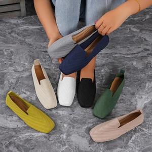 Yoxier 2024 Effen Kleur Vierkante Neus Mesh Loafers Ondiepe Dames Flats Schoenen Zachte Bodem Gebreide Ballet Flats Schoenen Casual Slip-on Schoenen 36 beige