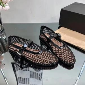 Finshoes 2024 Zomer Nieuwe Dames Mary Jane Water Diamond Mesh Flat Bottom Ballet Ondiepe Mond Sandalen Ronde Neus Damesschoenen 35