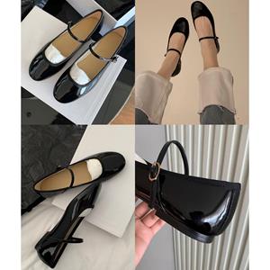 Hawayi Glanzende leren balletschoenen Dames riemband Lolita flats Mary Janes Dames ondiepe loafers ronde neus ballerina's bruiden mocassins 40 zwart