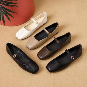 Umsif Mary Jane-schoenen voor dames, antislip ballerina's met verstelbare band, casual werkschoenen voor dames, comfortabele vierkante gesloten teen flats, nette schoenen 35 wit