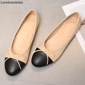 GtimeShoes Schoenen Ballet Flats Schoenen Voor Vrouwen Trend Twee Kleuren Splicing Leer Tweed Ballet Vrouwen Strik Klassieke Ballet Flats Dames Schoenen 37 wit