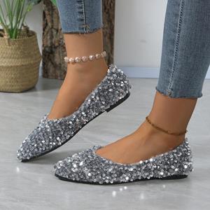 BeautyFeet Nieuwe aankomst platte schoenen damesmode bling shine zilveren puntige teen ballerina's comfortabele casual damesschoenen 37 zwart