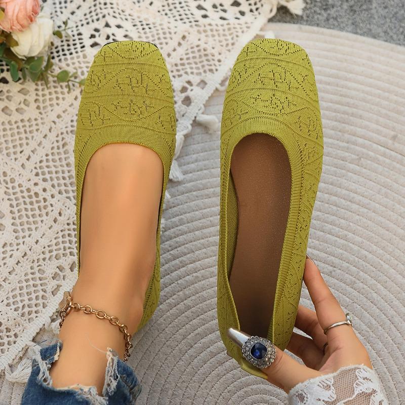 SmoothWalk Wear Dames Puntige Teen Platte Schoenen Effen Kleur Gebreide Instappers Casual Ademende Ballet Flats Dames Platte Schoenen Loafers Dames 36 beige