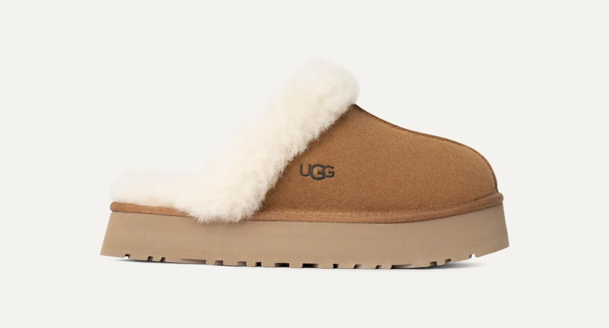 Ugg Leren slippers met labelstitching, model 'DISQUETTE'