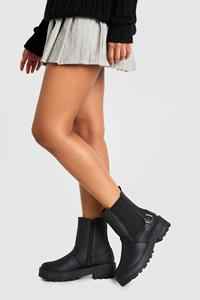 Boohoo Dikke Enkellaarsjes Met Gesp Detail, Black